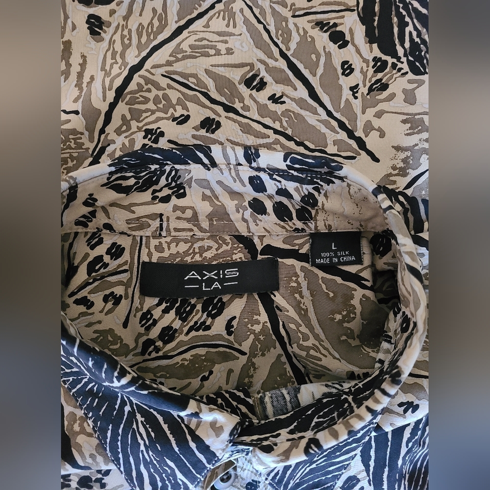Axis LA Men’s 100%‎ Silk Tropical Hawaiian Short Sleeve Button Up Shirt Size L - Picture 10 of 11